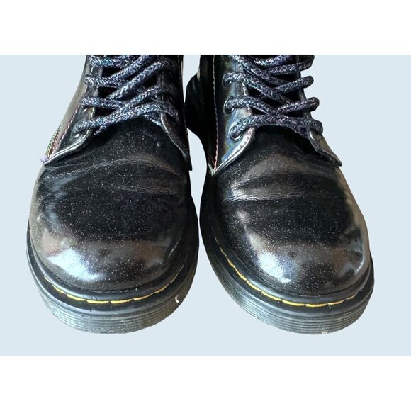 Dr Martens Youth Kids Black Combat Boots Rainbow Metallic Seams Size 3 - Picture 3 of 8